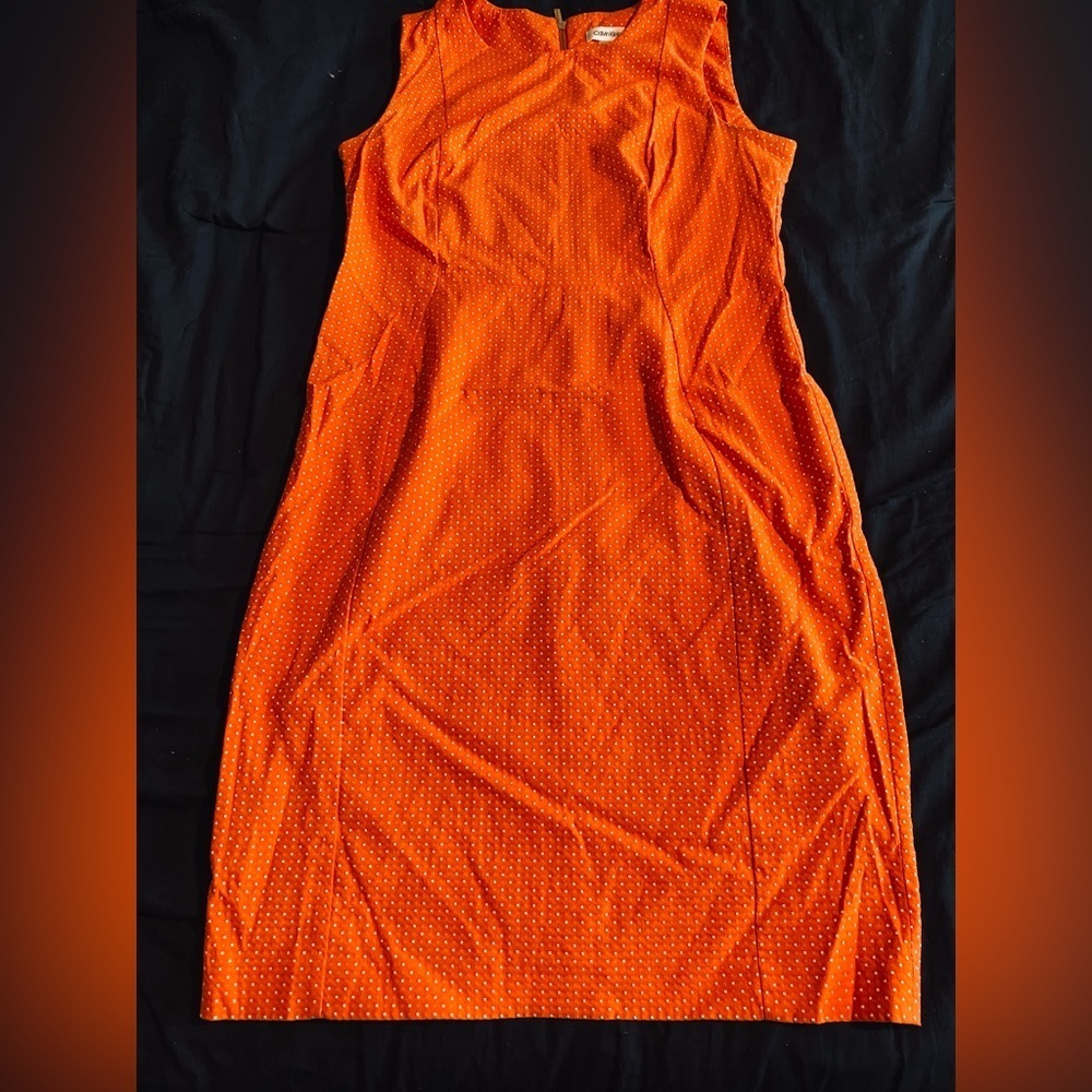 Calvin Klein Sheath Cocktail Mini Dress in Orange Polka Dot